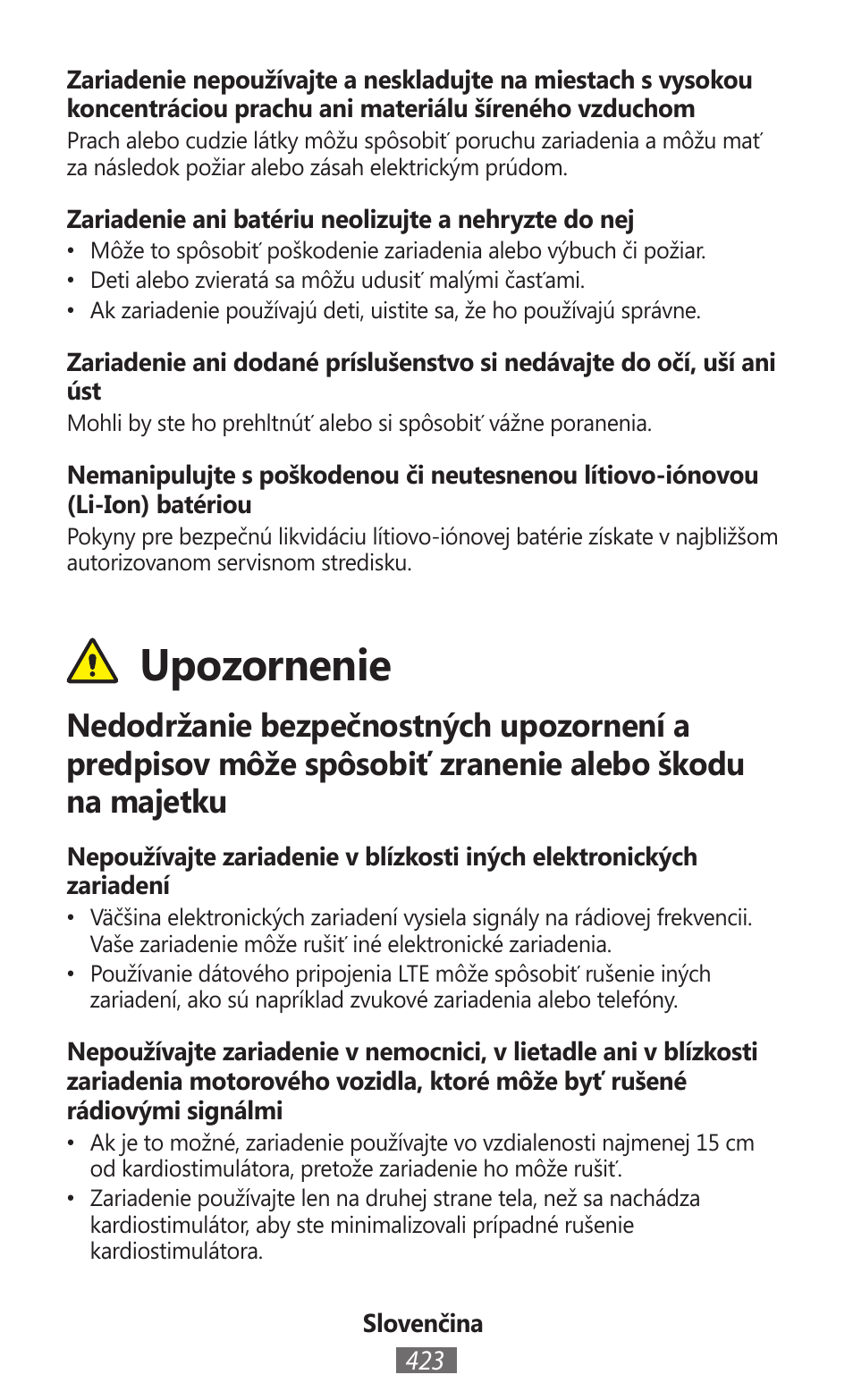 Upozornenie | Samsung GT-I8750 User Manual | Page 424 / 558