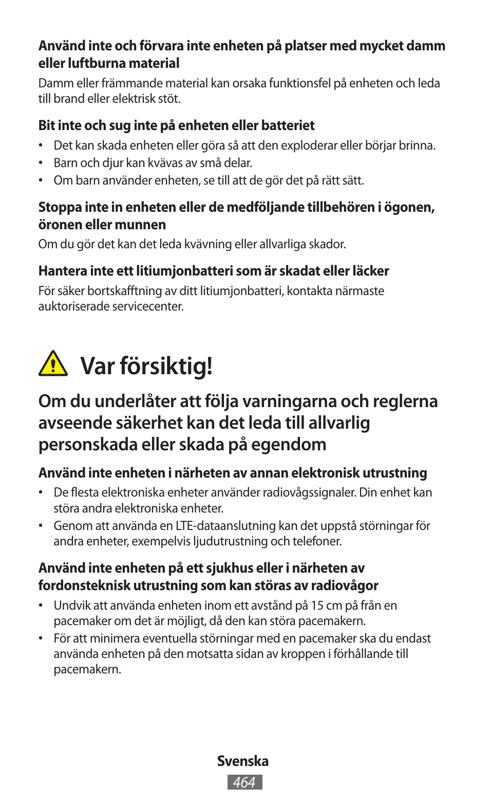Var försiktig | Samsung GT-I8750 User Manual | Page 465 / 558