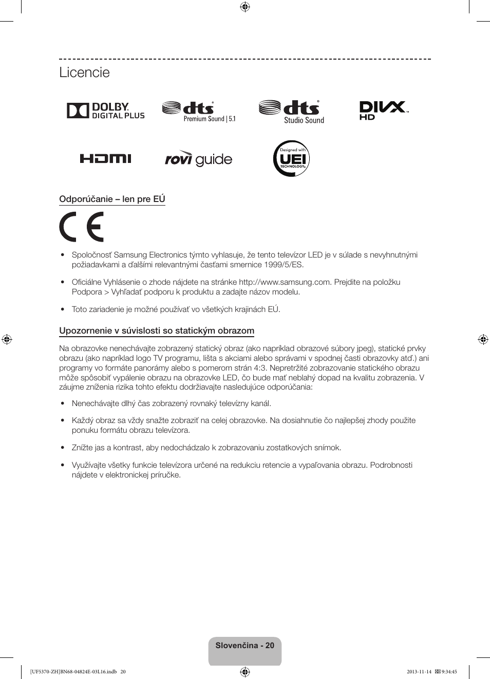 Licencie | Samsung UE40F5370SS User Manual | Page 160 / 321