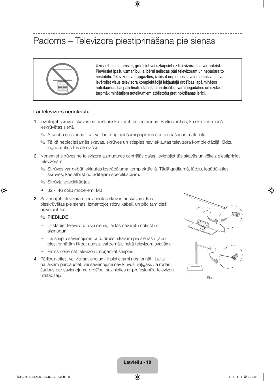 Padoms – televizora piestiprināšana pie sienas | Samsung UE40F5370SS User Manual | Page 278 / 321