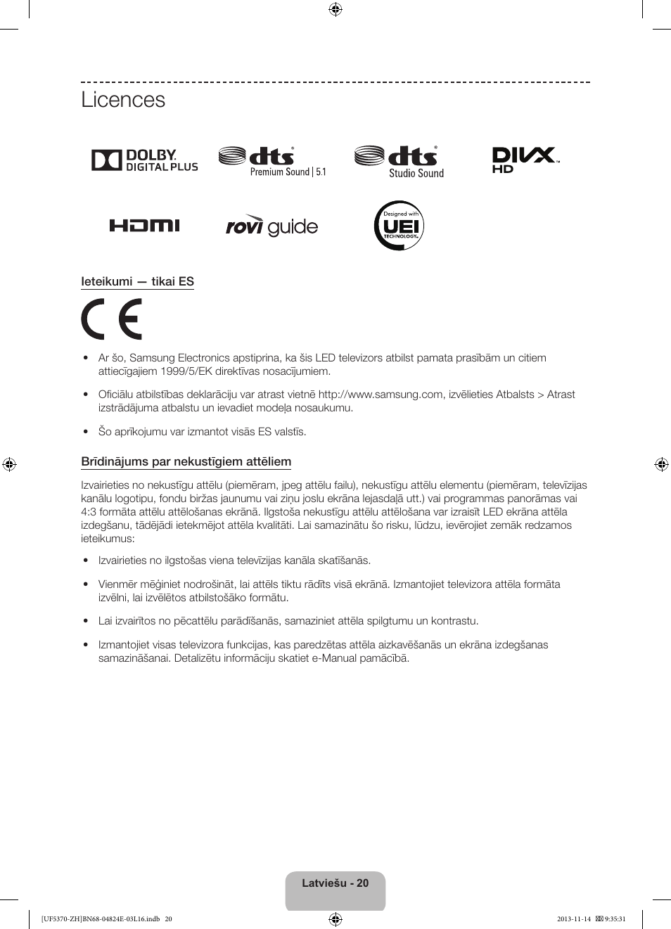 Licences | Samsung UE40F5370SS User Manual | Page 280 / 321