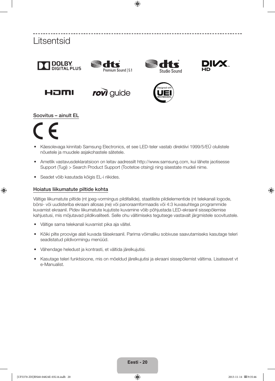 Litsentsid | Samsung UE40F5370SS User Manual | Page 320 / 321