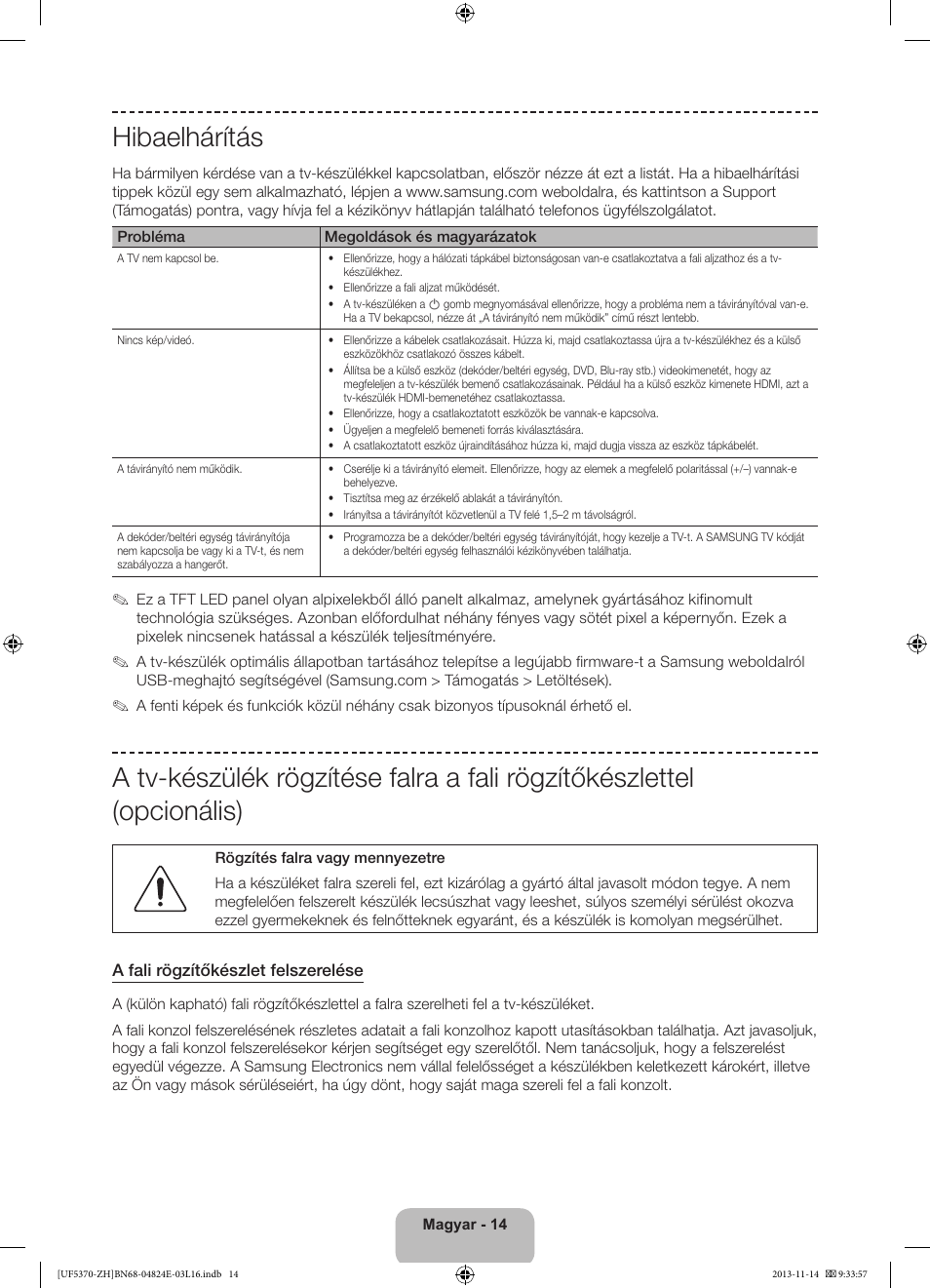 Hibaelhárítás | Samsung UE40F5370SS User Manual | Page 34 / 321