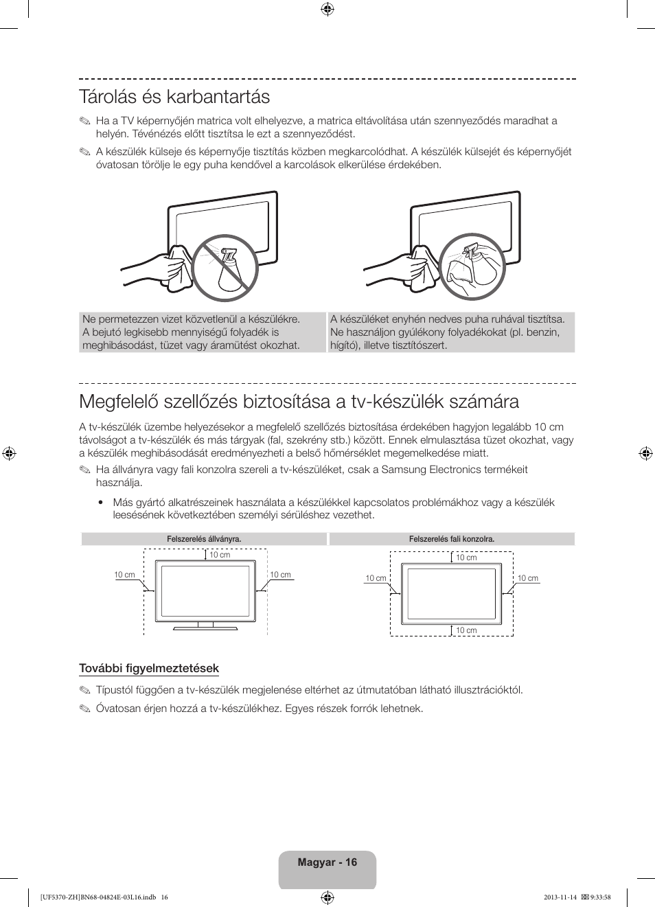 Tárolás és karbantartás | Samsung UE40F5370SS User Manual | Page 36 / 321