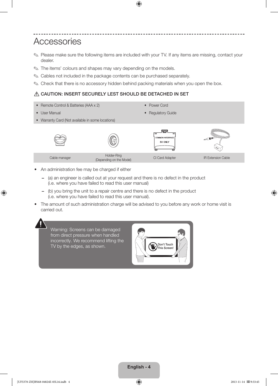 Accessories | Samsung UE40F5370SS User Manual | Page 4 / 321