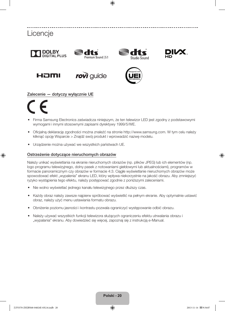 Licencje | Samsung UE40F5370SS User Manual | Page 60 / 321