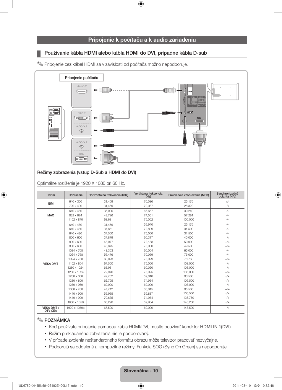 Pripojenie k počítaču a k audio zariadeniu | Samsung UE46D6750WS User Manual | Page 152 / 344
