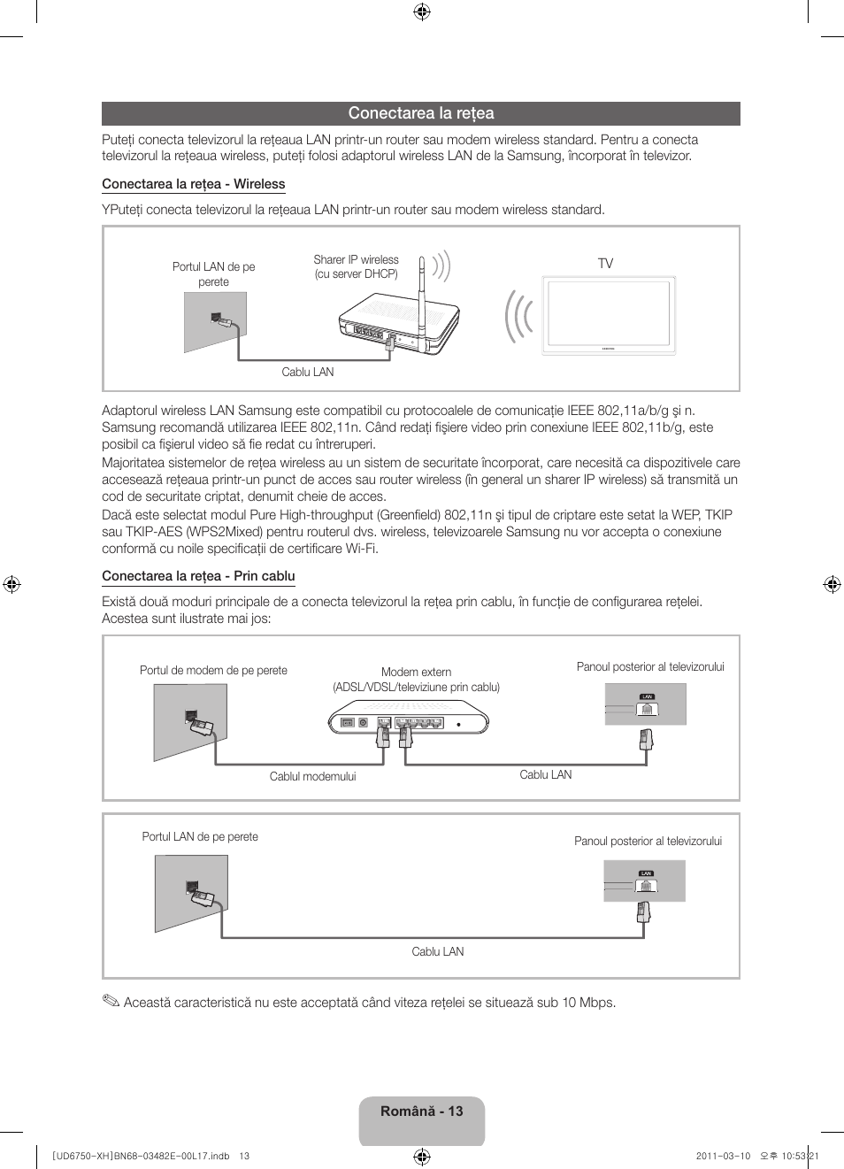 Conectarea la reţea | Samsung UE46D6750WS User Manual | Page 175 / 344