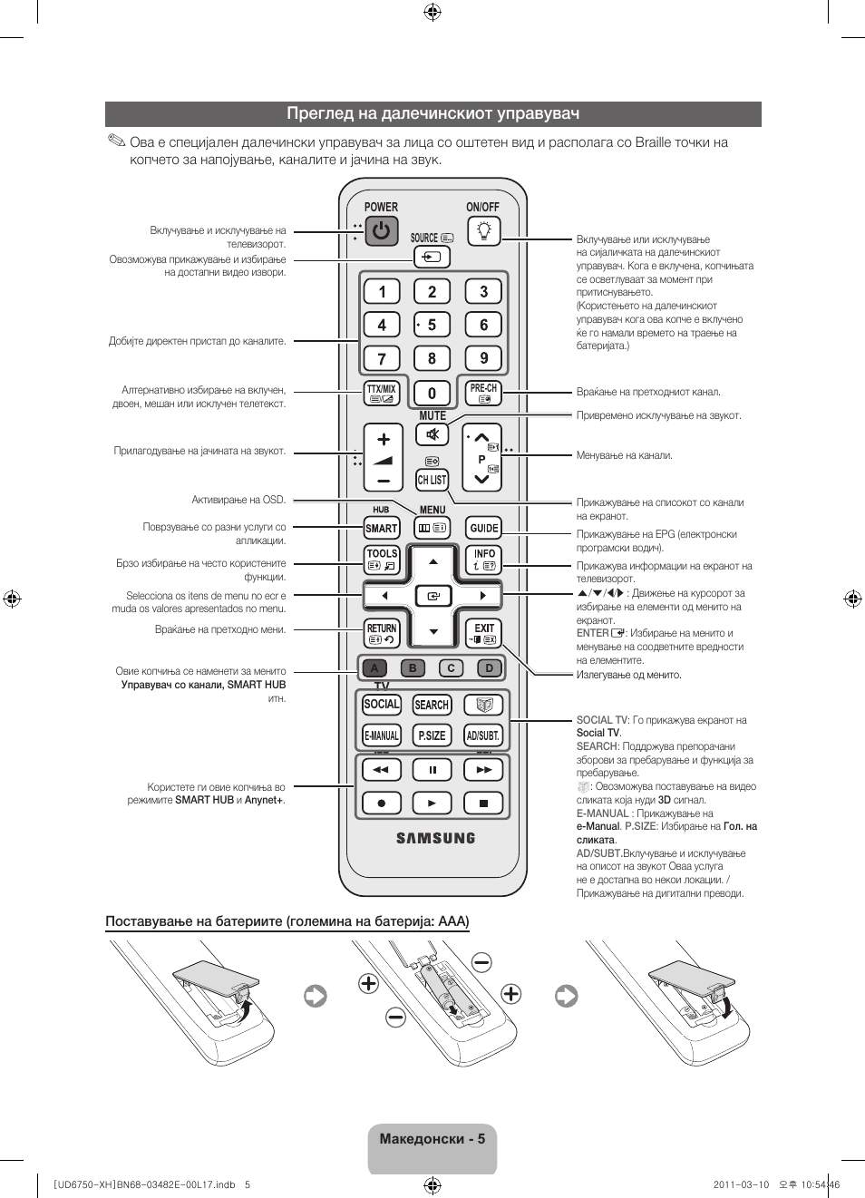 Преглед на далечинскиот управувач | Samsung UE46D6750WS User Manual | Page 227 / 344