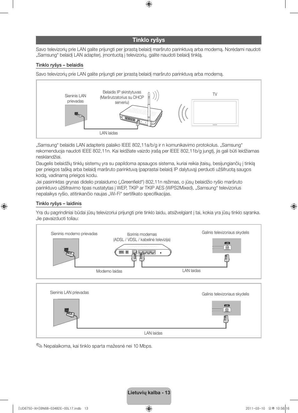 Tinklo ryšys | Samsung UE46D6750WS User Manual | Page 295 / 344