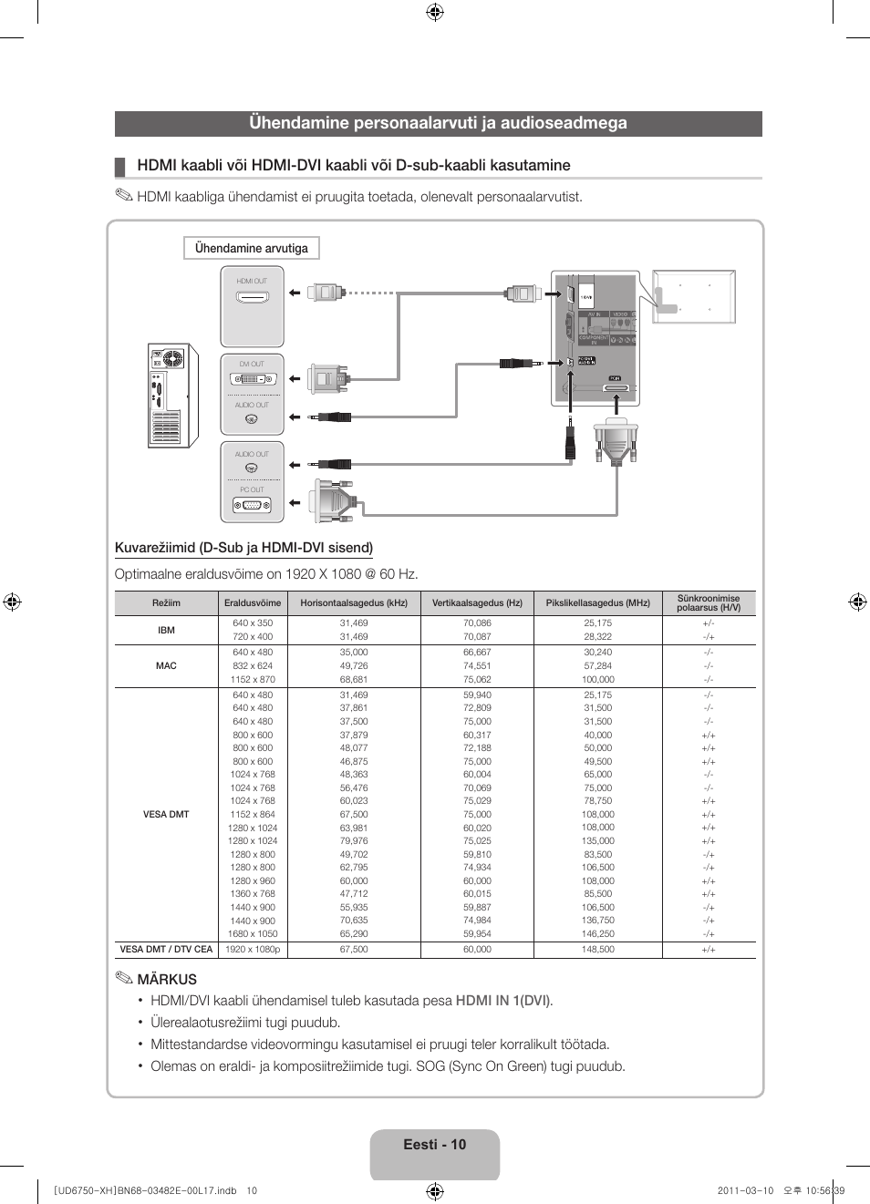 Ühendamine personaalarvuti ja audioseadmega | Samsung UE46D6750WS User Manual | Page 312 / 344
