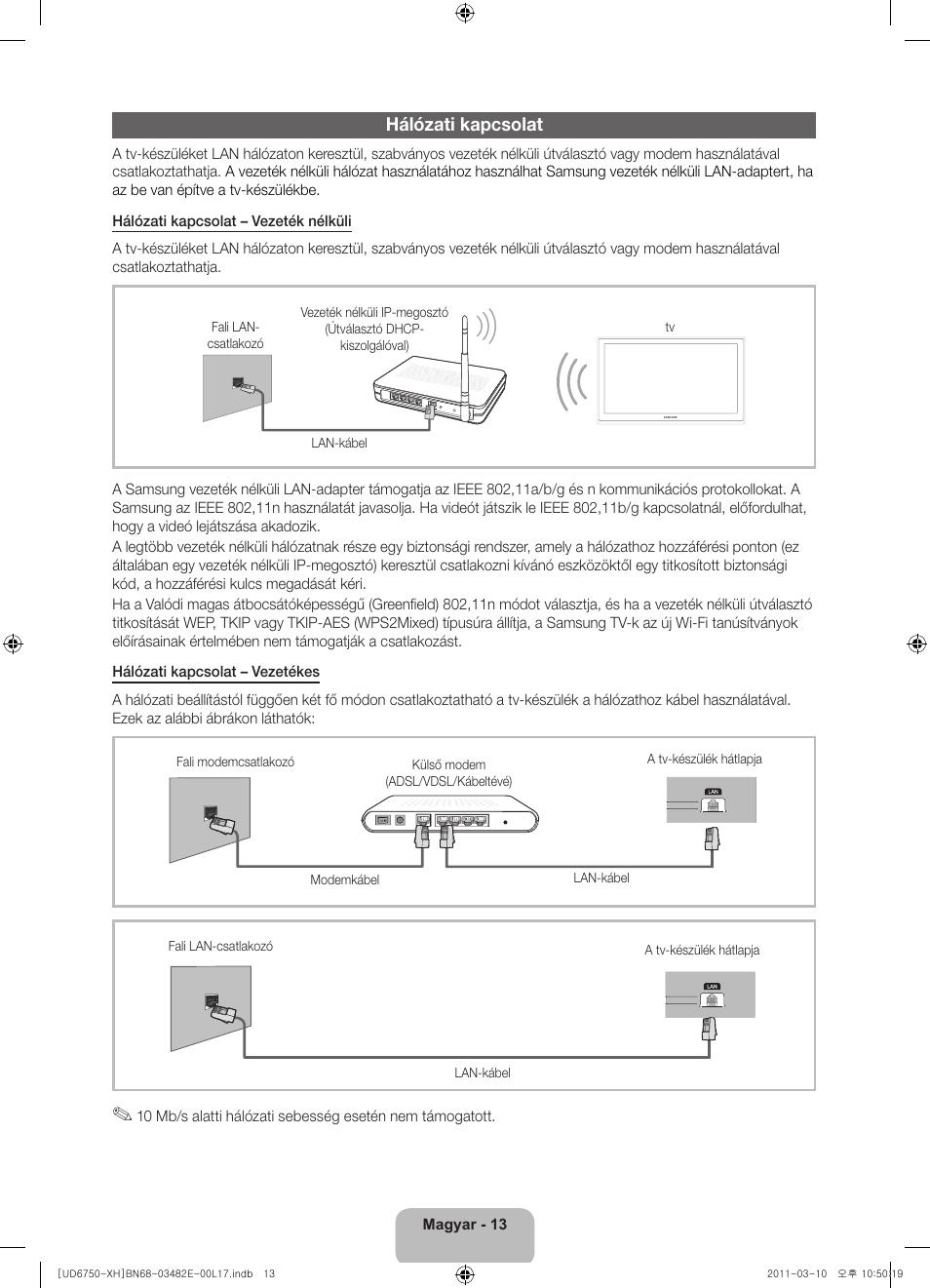 Hálózati kapcsolat | Samsung UE46D6750WS User Manual | Page 35 / 344