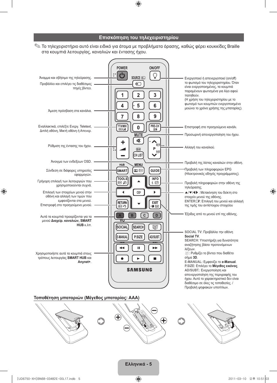 Επισκόπηση του τηλεχειριστηρίου | Samsung UE46D6750WS User Manual | Page 67 / 344