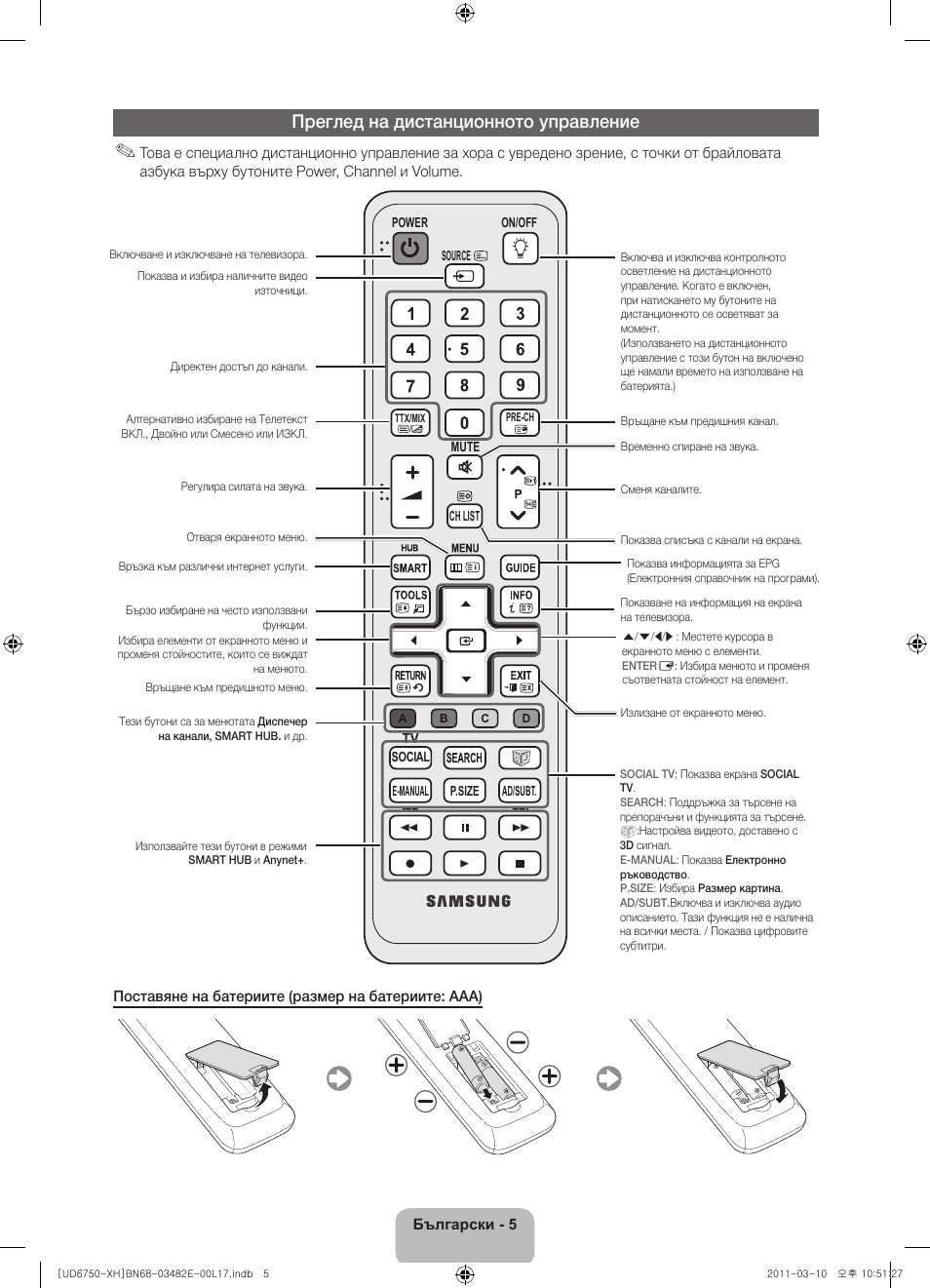Преглед на дистанционното управление | Samsung UE46D6750WS User Manual | Page 87 / 344