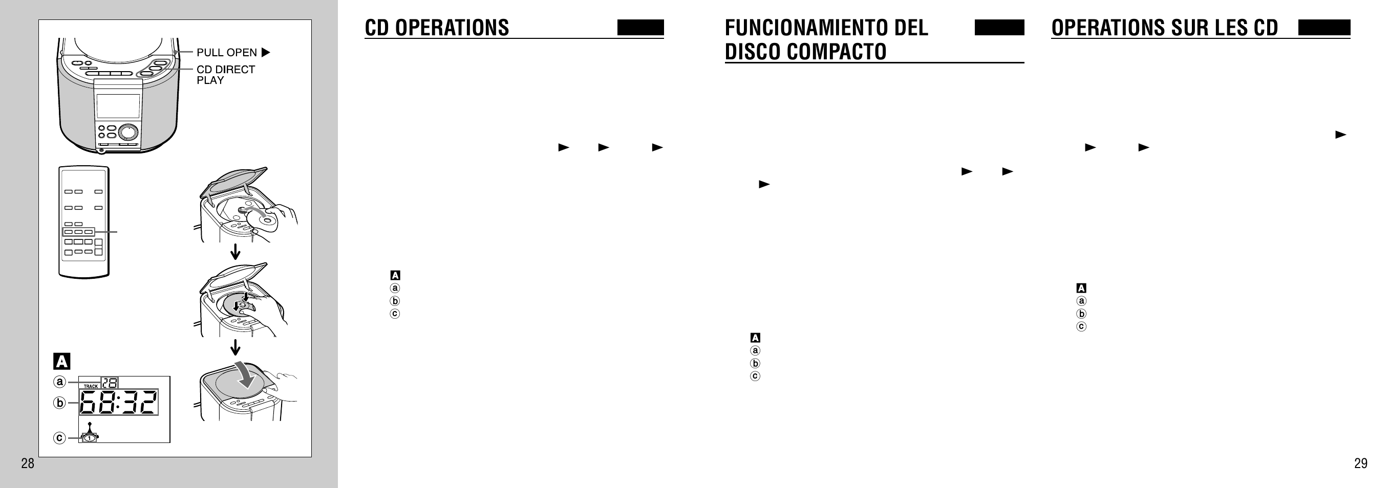 Cd operations, Funcionamiento del disco compacto, Operations sur les cd | Aiwa FR-TC5500 User Manual | Page 15 / 26