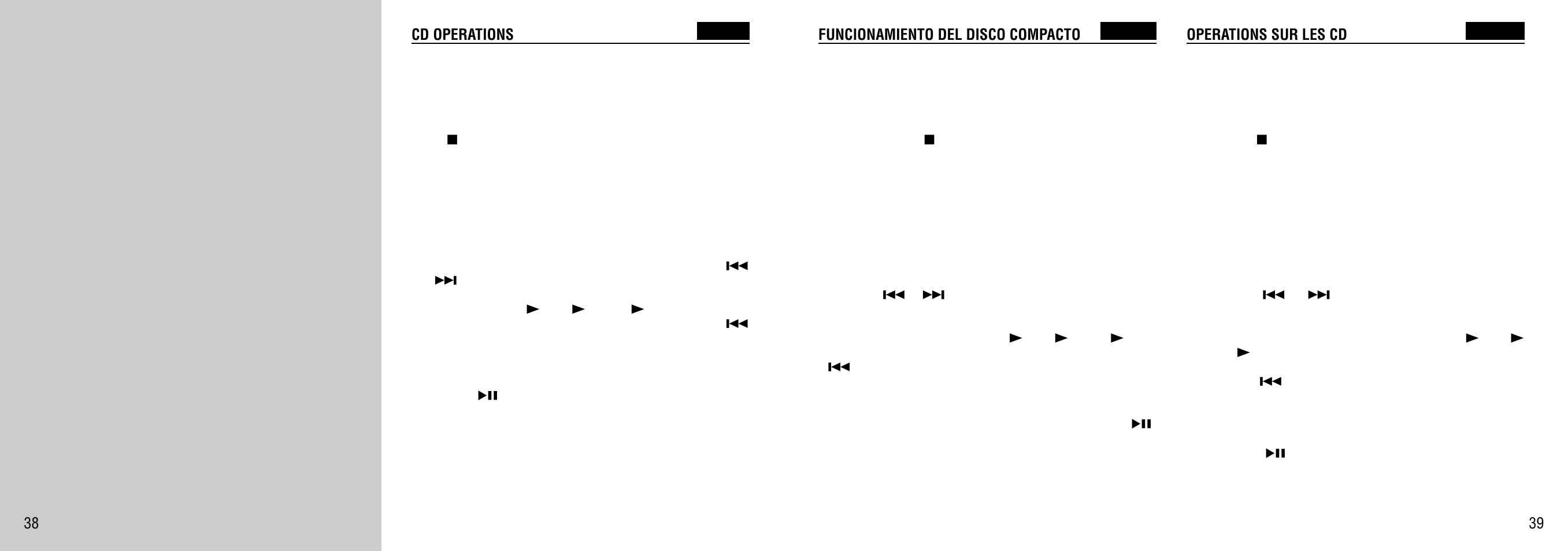 Cd operations, Funcionamiento del disco compacto, Operations sur les cd | Aiwa FR-TC5500 User Manual | Page 20 / 26