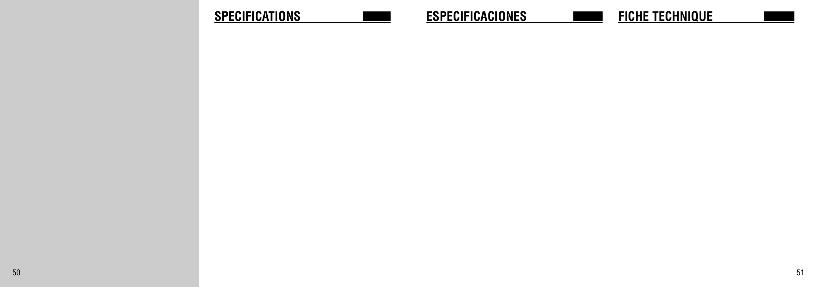 Specifications, Especificaciones, Fiche technique | Aiwa FR-TC5500 User Manual | Page 26 / 26