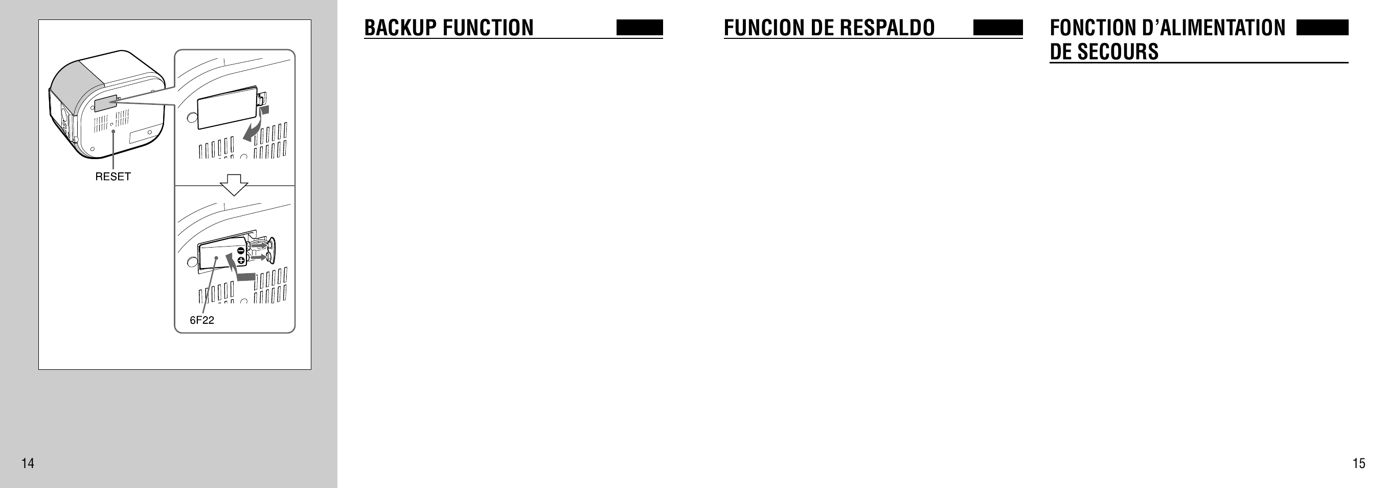 Backup function, Funcion de respaldo, Fonction d’alimentation de secours | Aiwa FR-TC5500 User Manual | Page 8 / 26