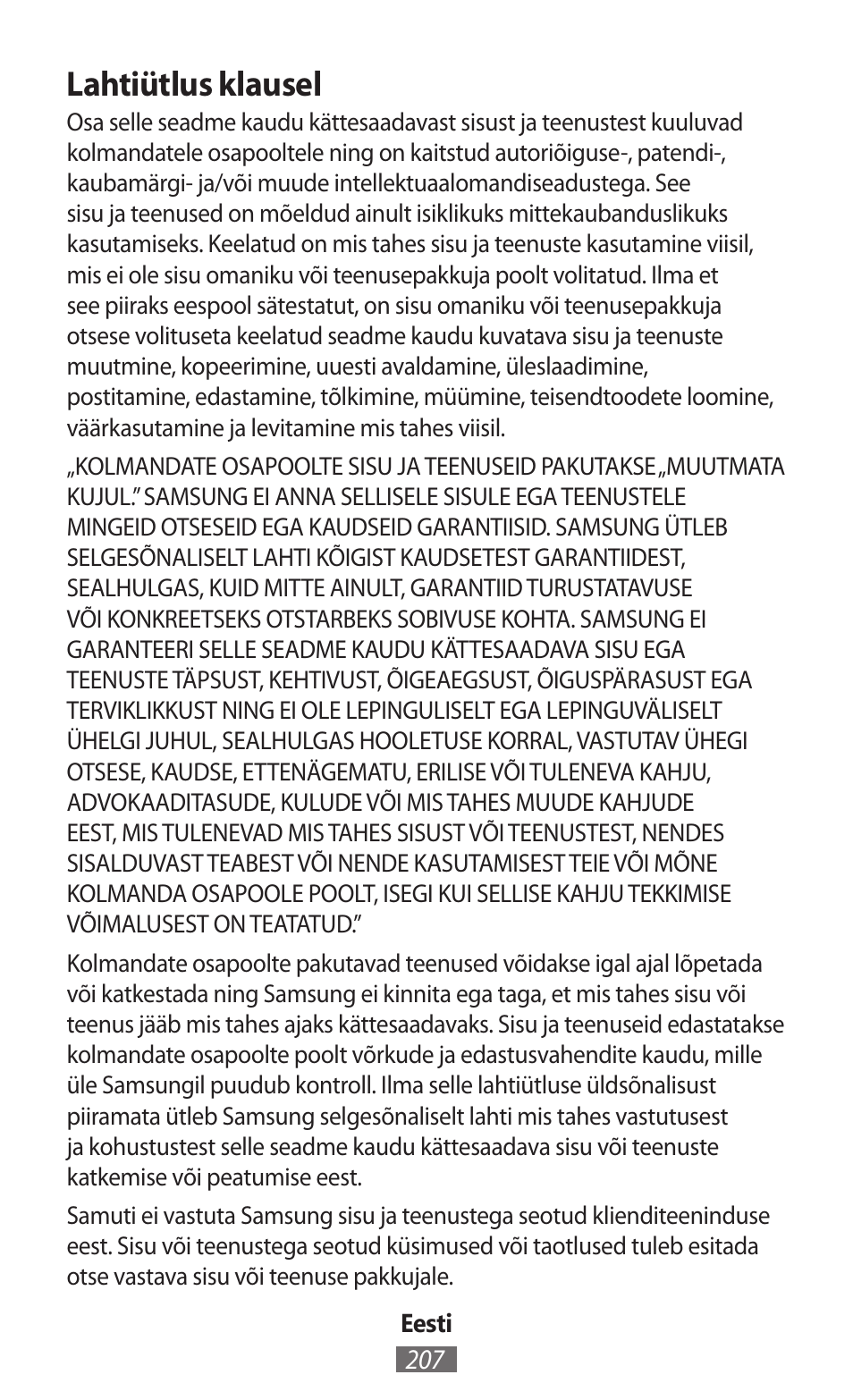 Lahtiütlus klausel | Samsung GT-I9506 User Manual | Page 208 / 718