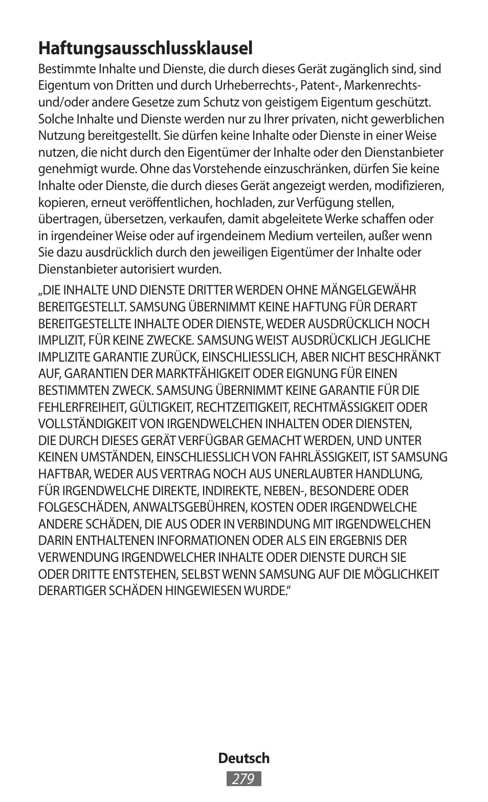 Haftungsausschlussklausel | Samsung GT-I9506 User Manual | Page 280 / 718