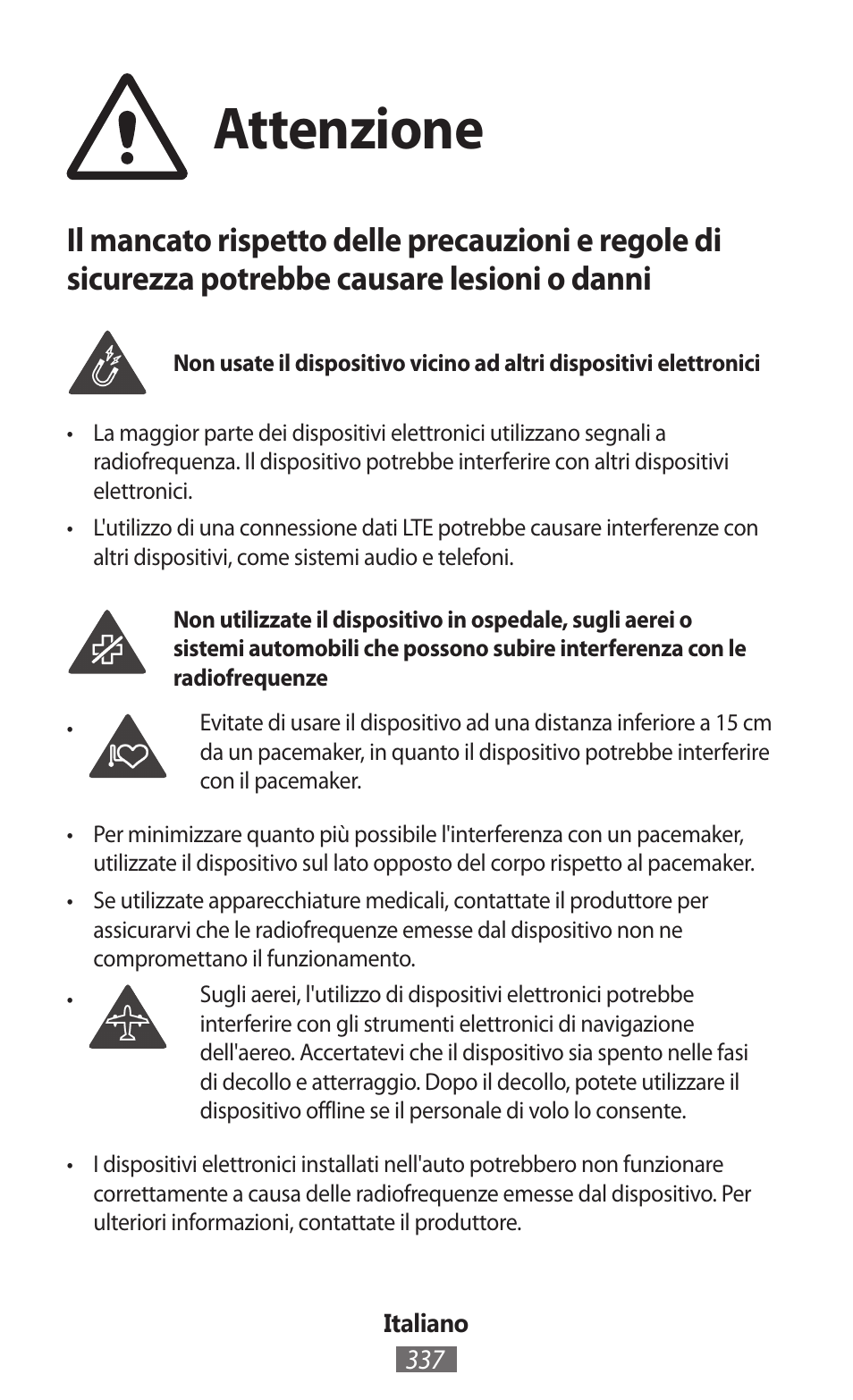 Attenzione | Samsung GT-I9506 User Manual | Page 338 / 718