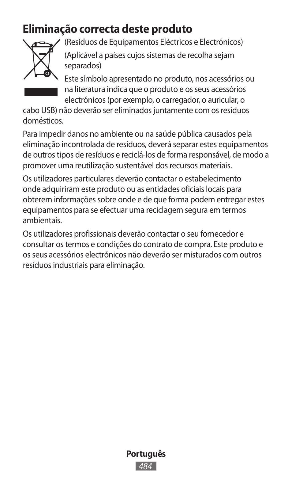 Eliminação correcta deste produto | Samsung GT-I9506 User Manual | Page 485 / 718