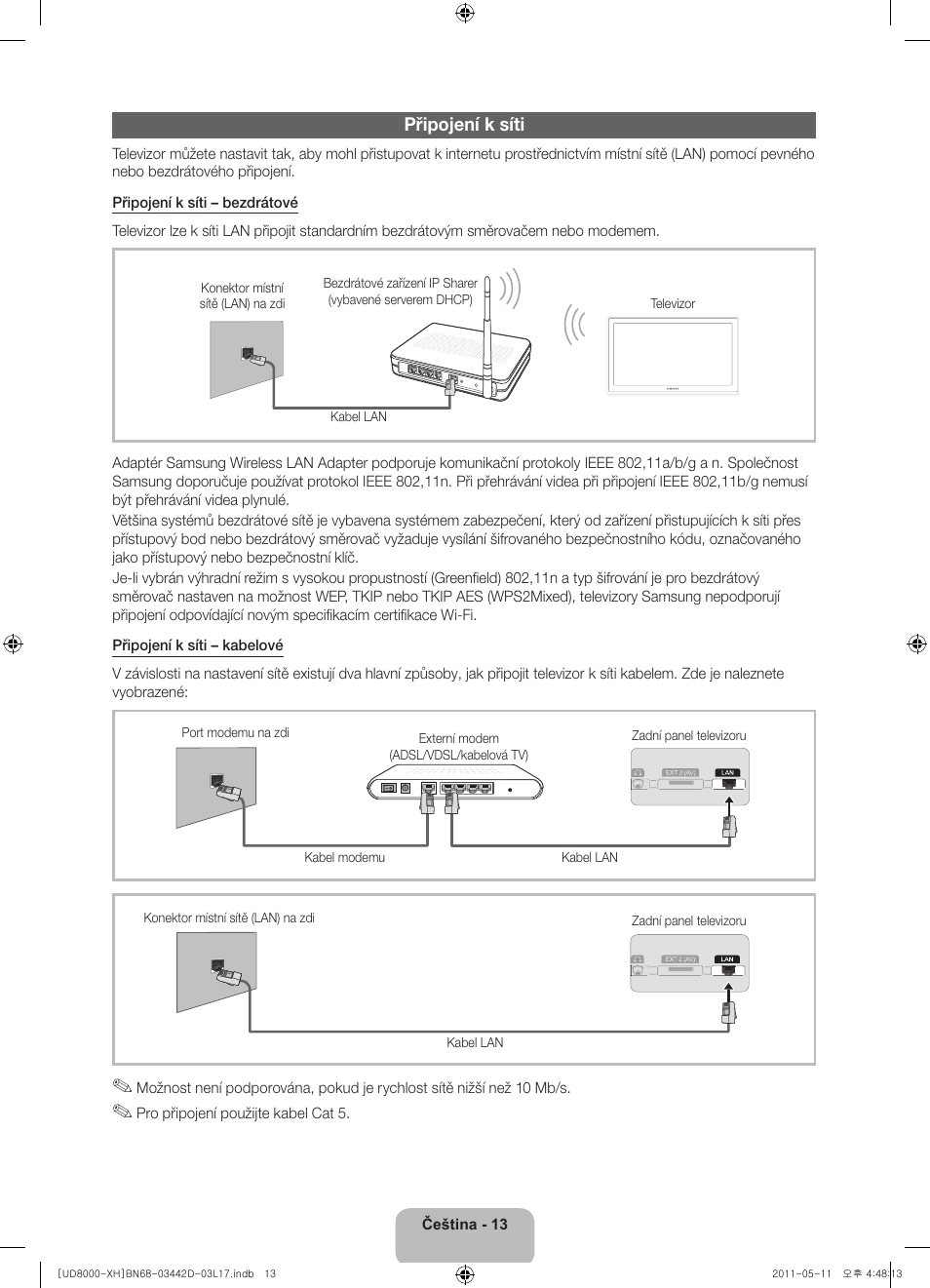 Připojení k síti | Samsung UE46D8000YS User Manual | Page 135 / 344