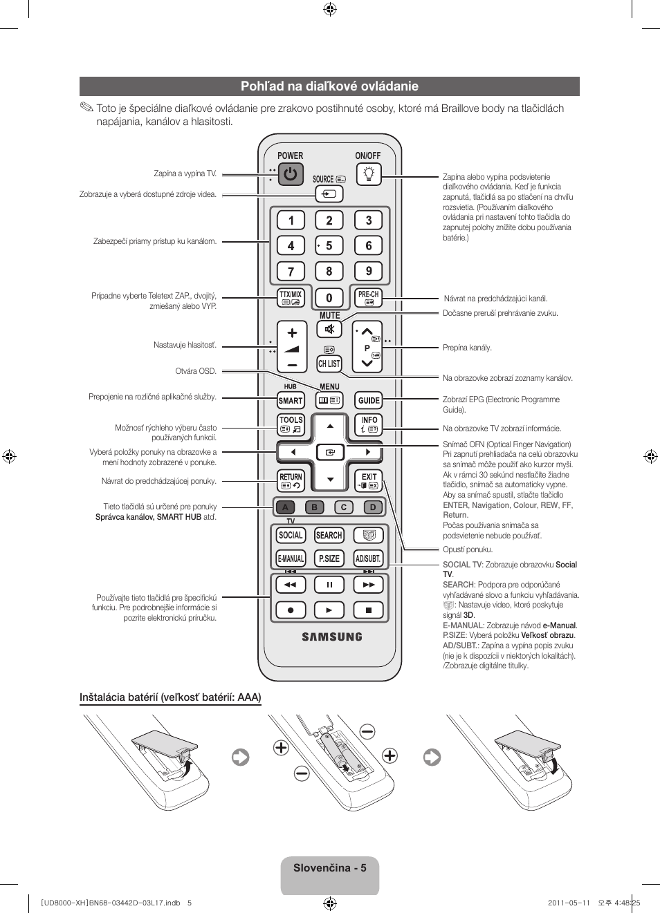 Pohľad na diaľkové ovládanie | Samsung UE46D8000YS User Manual | Page 147 / 344