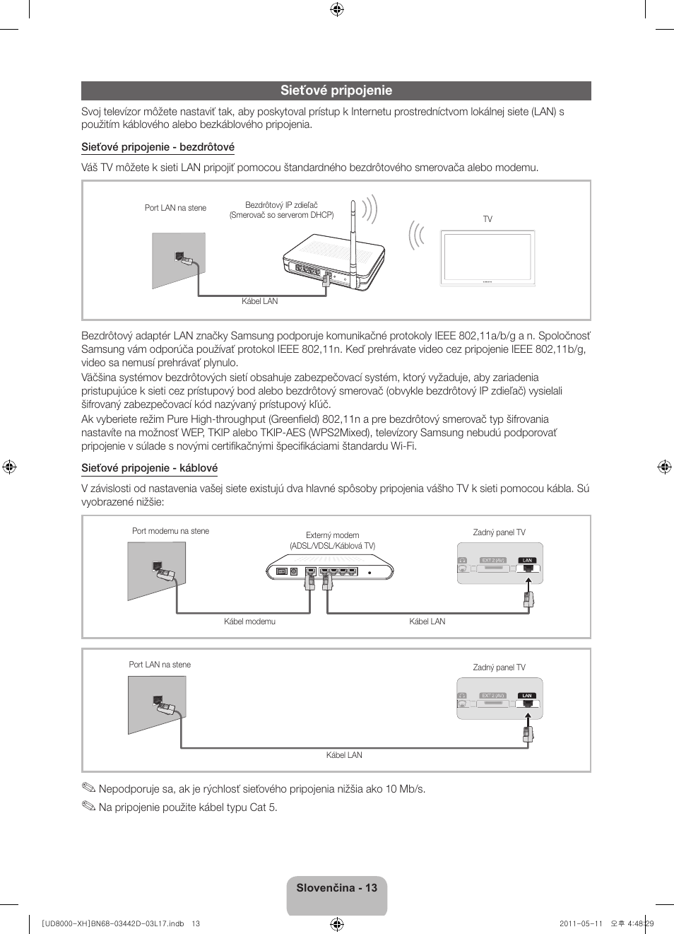 Sieťové pripojenie | Samsung UE46D8000YS User Manual | Page 155 / 344