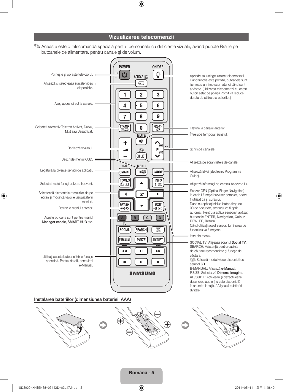 Vizualizarea telecomenzii | Samsung UE46D8000YS User Manual | Page 167 / 344