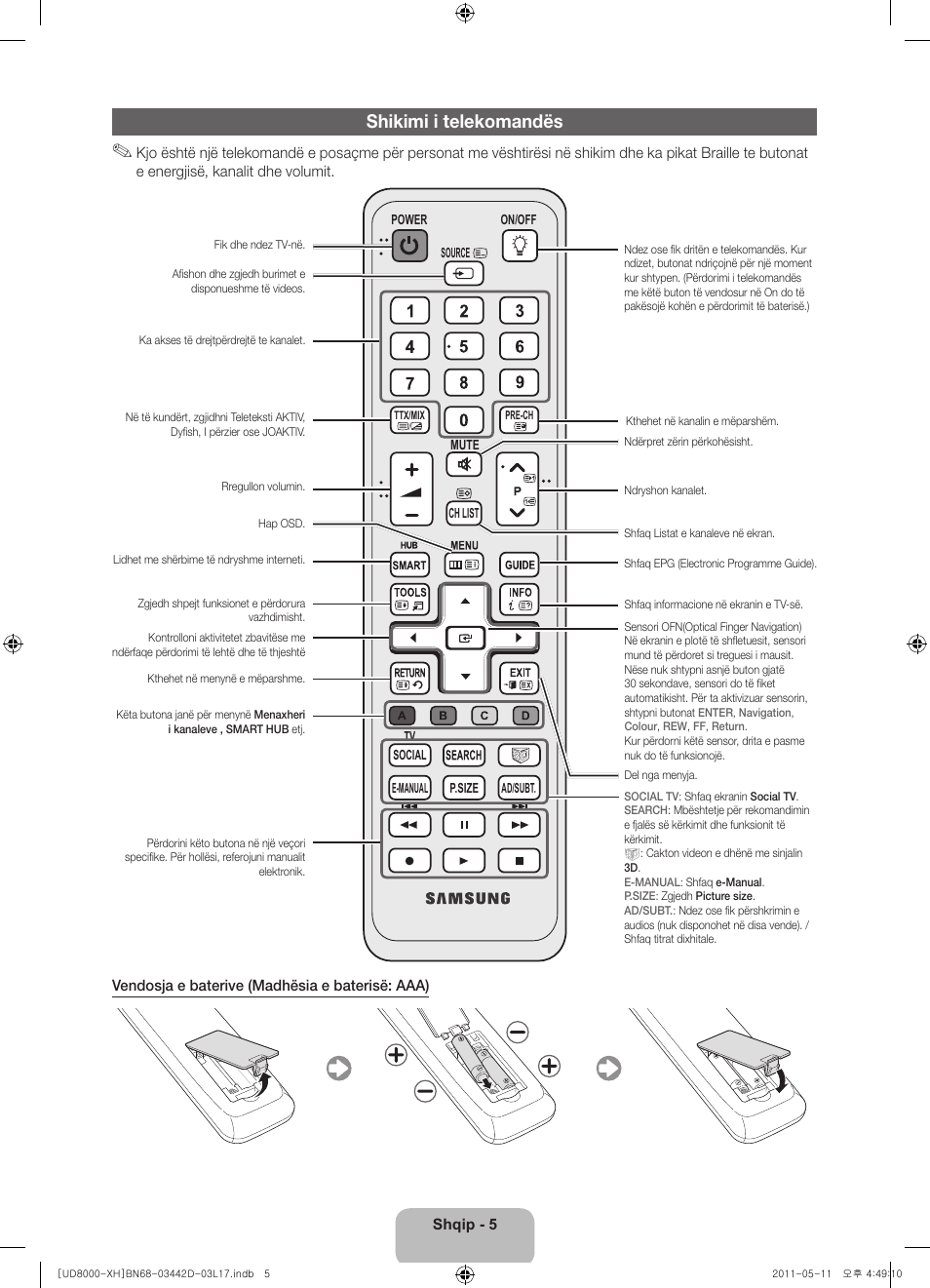 Shikimi i telekomandës | Samsung UE46D8000YS User Manual | Page 207 / 344