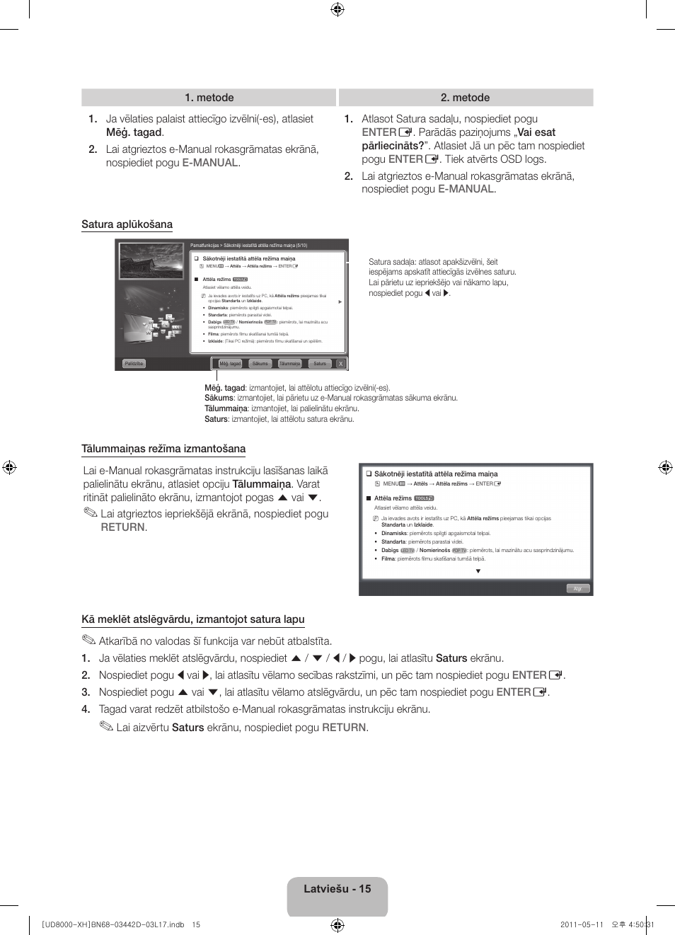 Lai aizvērtu saturs ekrānu, nospiediet pogu return | Samsung UE46D8000YS User Manual | Page 277 / 344