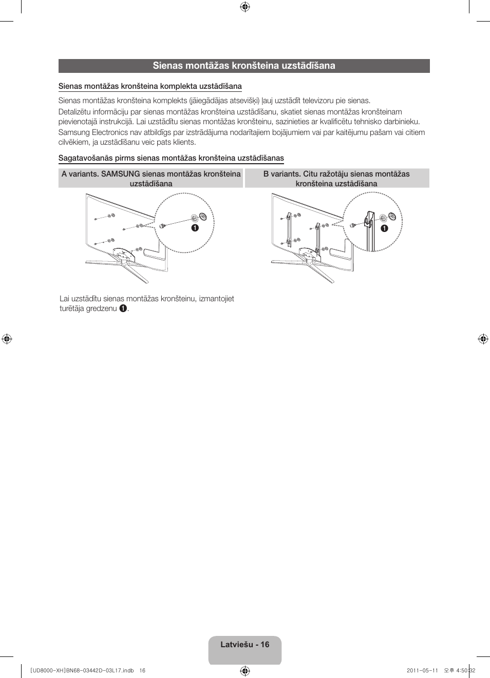 Sienas montāžas kronšteina uzstādīšana | Samsung UE46D8000YS User Manual | Page 278 / 344