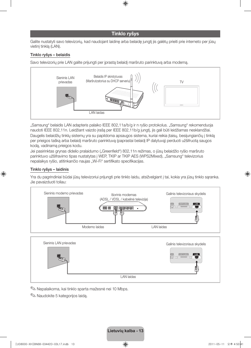 Tinklo ryšys | Samsung UE46D8000YS User Manual | Page 295 / 344