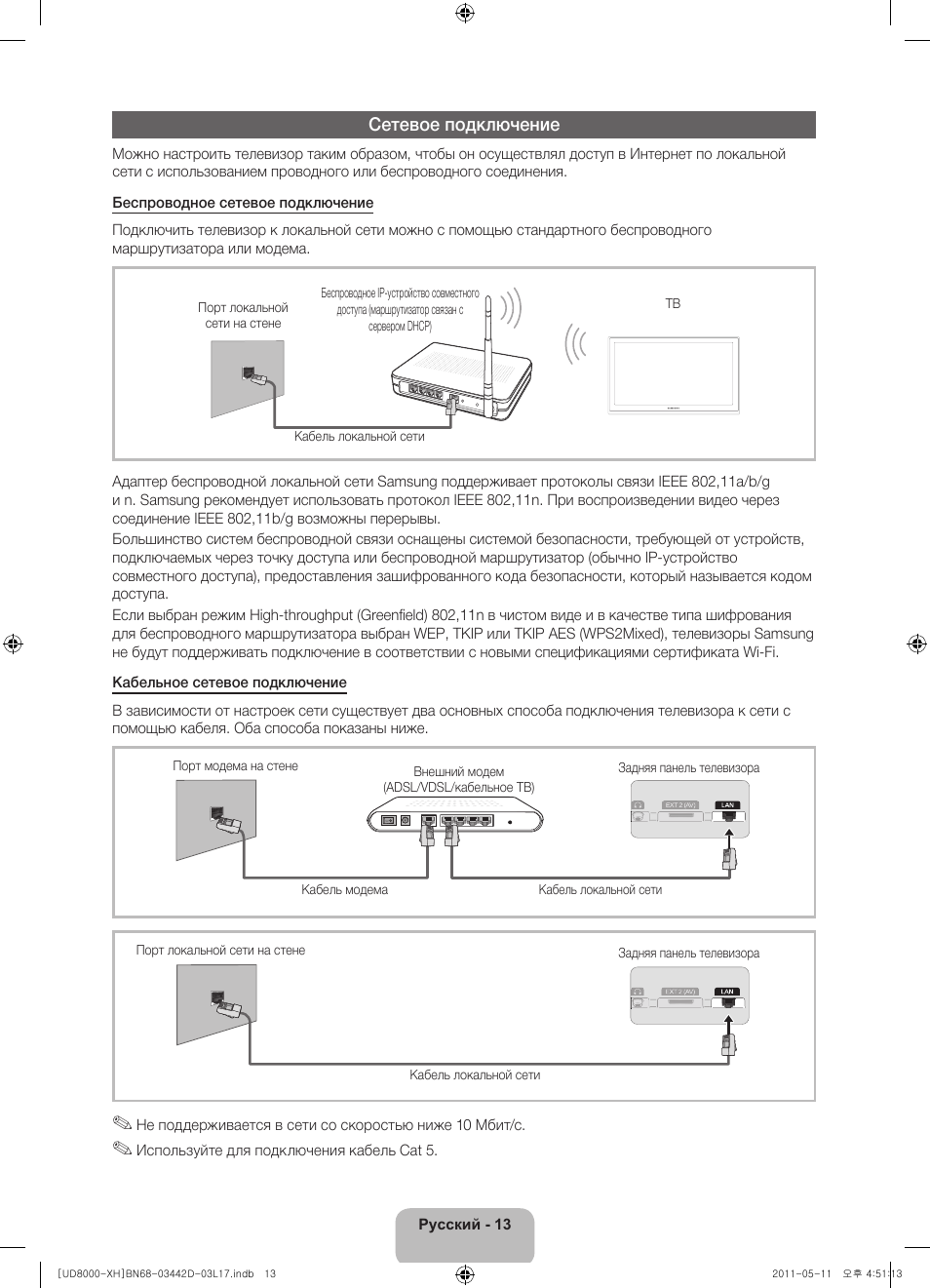 Сетевое подключение | Samsung UE46D8000YS User Manual | Page 335 / 344
