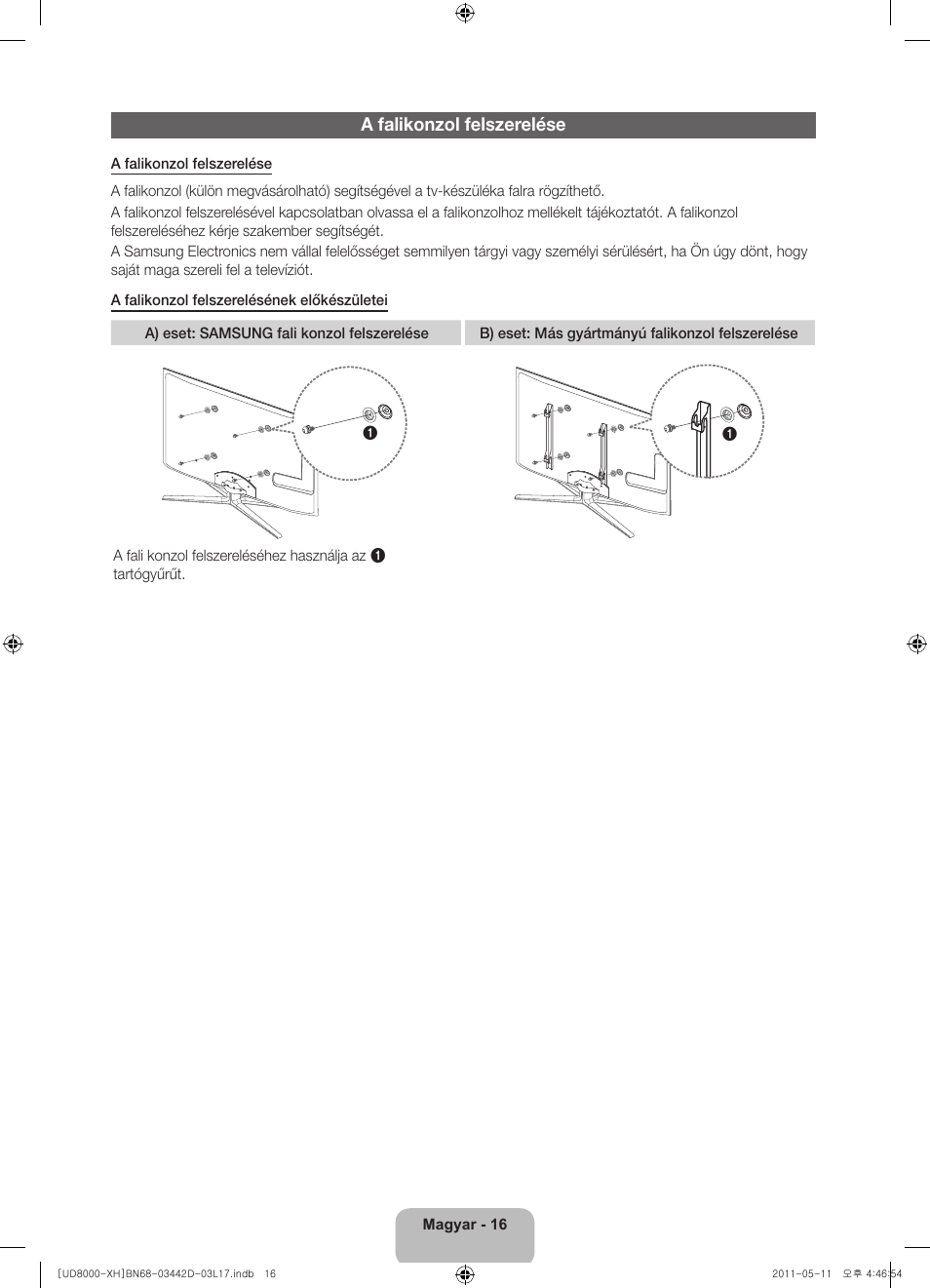 A falikonzol felszerelése | Samsung UE46D8000YS User Manual | Page 36 / 344
