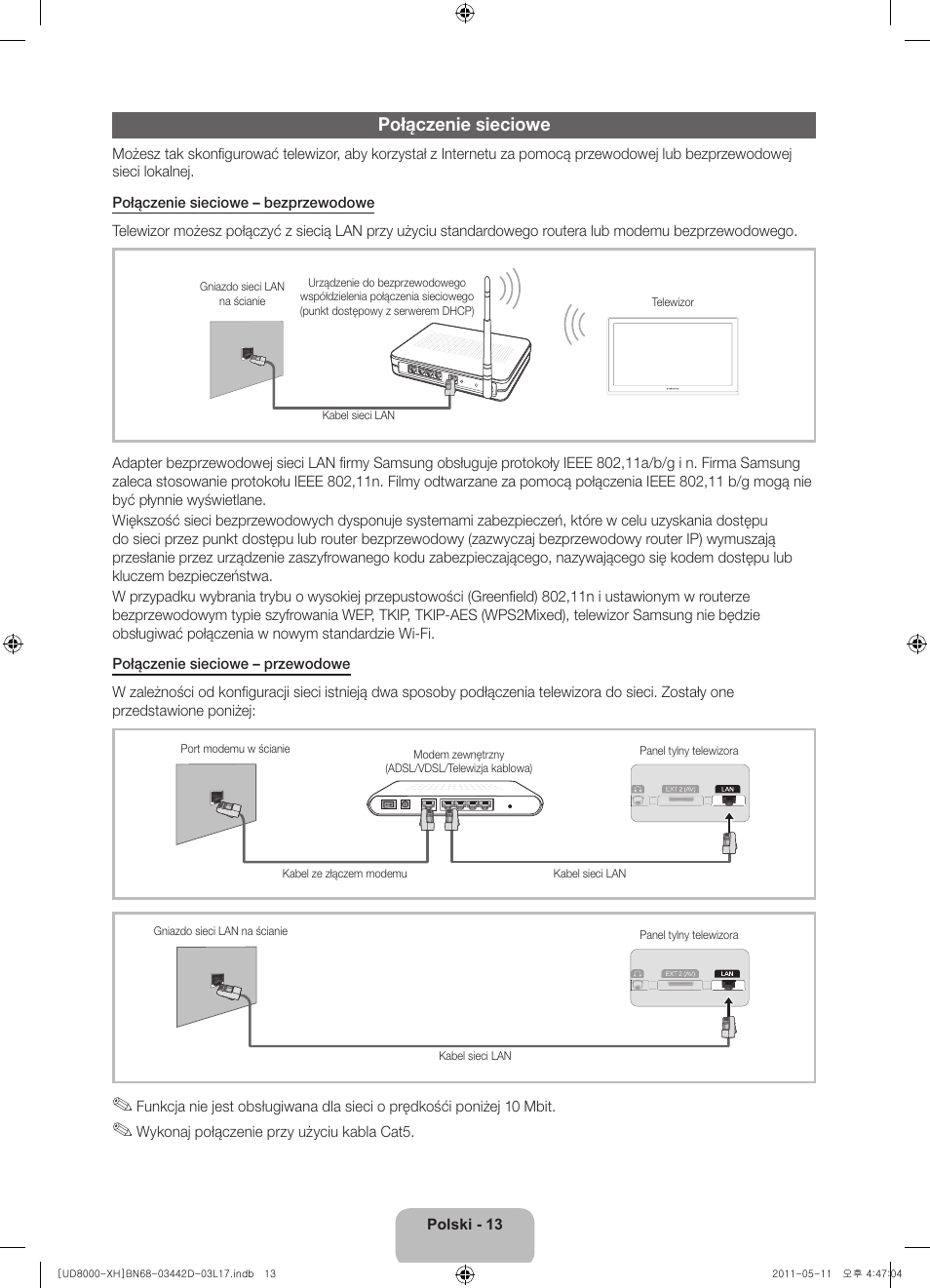 Połączenie sieciowe | Samsung UE46D8000YS User Manual | Page 55 / 344