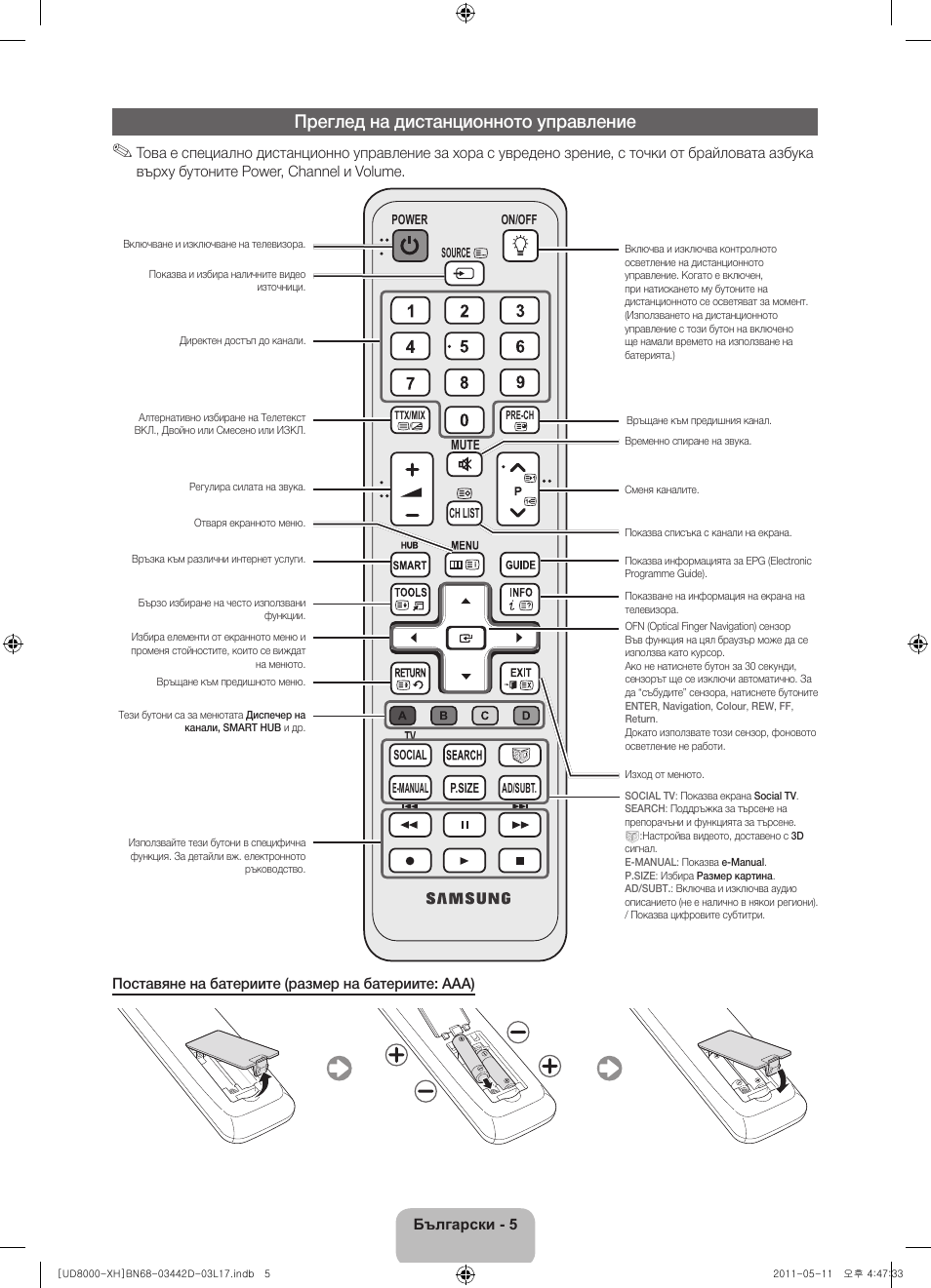 Преглед на дистанционното управление | Samsung UE46D8000YS User Manual | Page 87 / 344