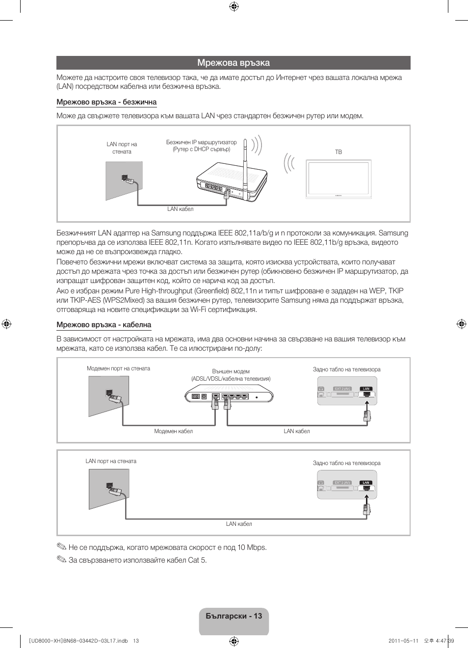 Мрежова връзка | Samsung UE46D8000YS User Manual | Page 95 / 344