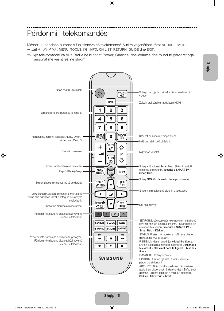 Përdorimi i telekomandës | Samsung UE46F5500AW User Manual | Page 185 / 289