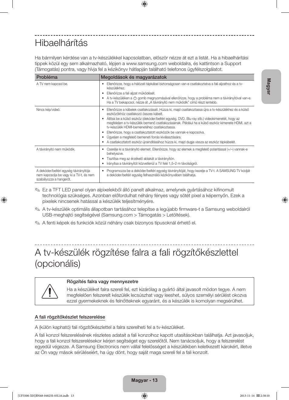 Hibaelhárítás | Samsung UE46F5500AW User Manual | Page 31 / 289