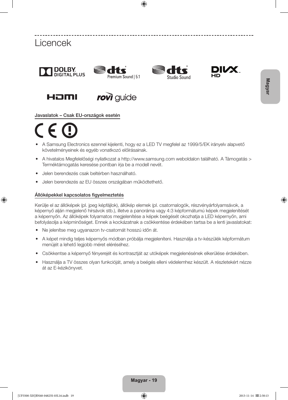 Licencek | Samsung UE46F5500AW User Manual | Page 37 / 289