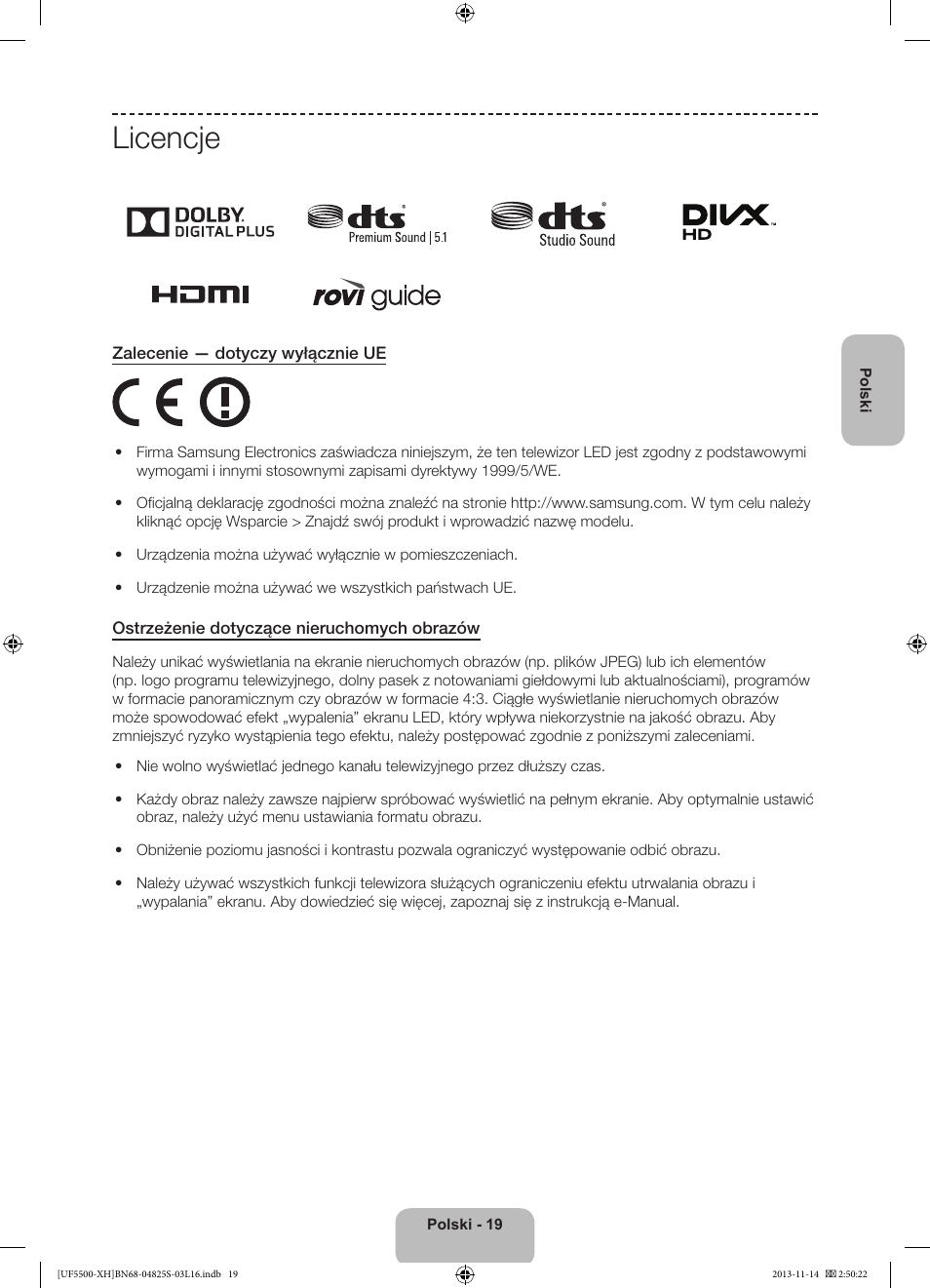 Licencje | Samsung UE46F5500AW User Manual | Page 55 / 289