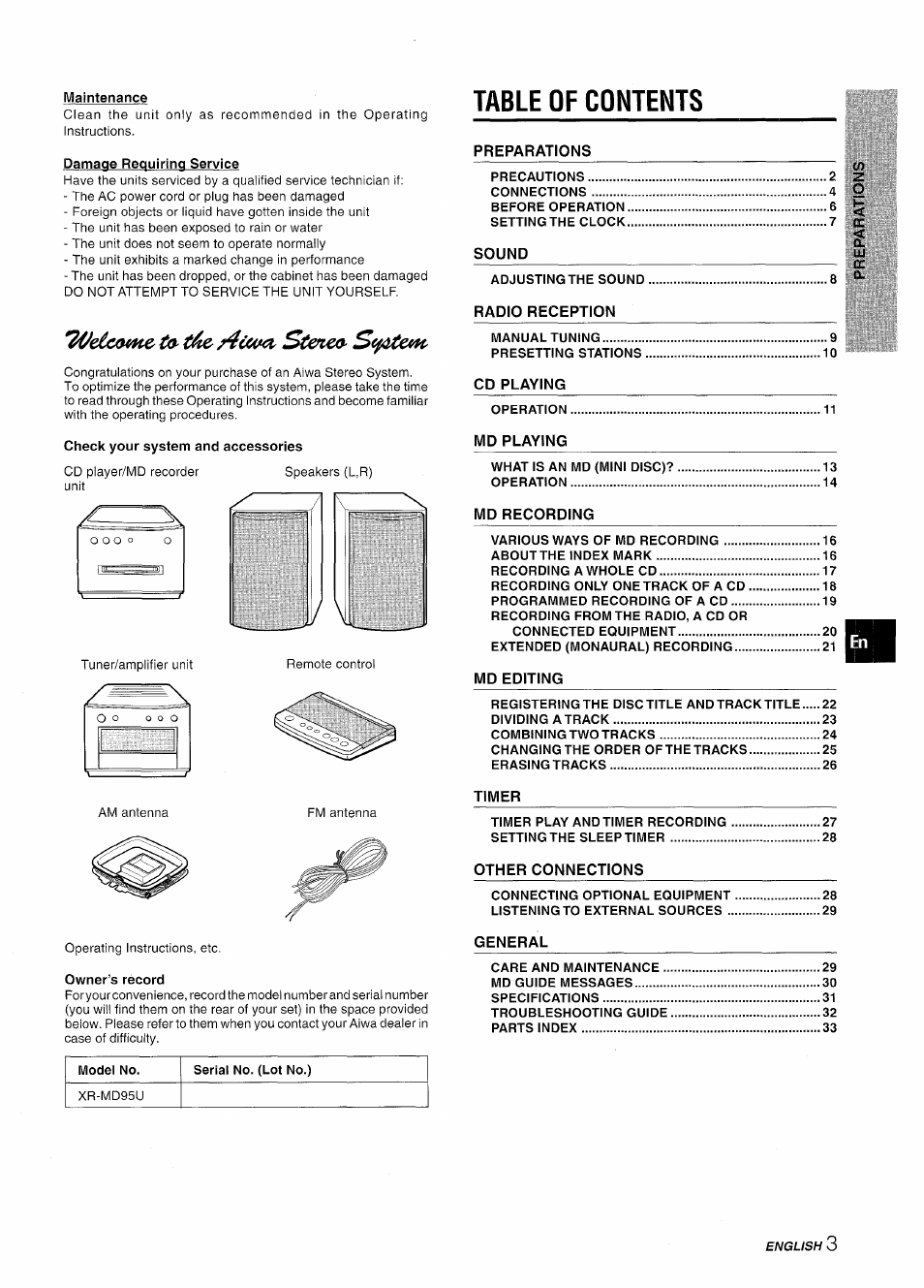 Aiwa XR-MD95 User Manual | Page 3 / 100