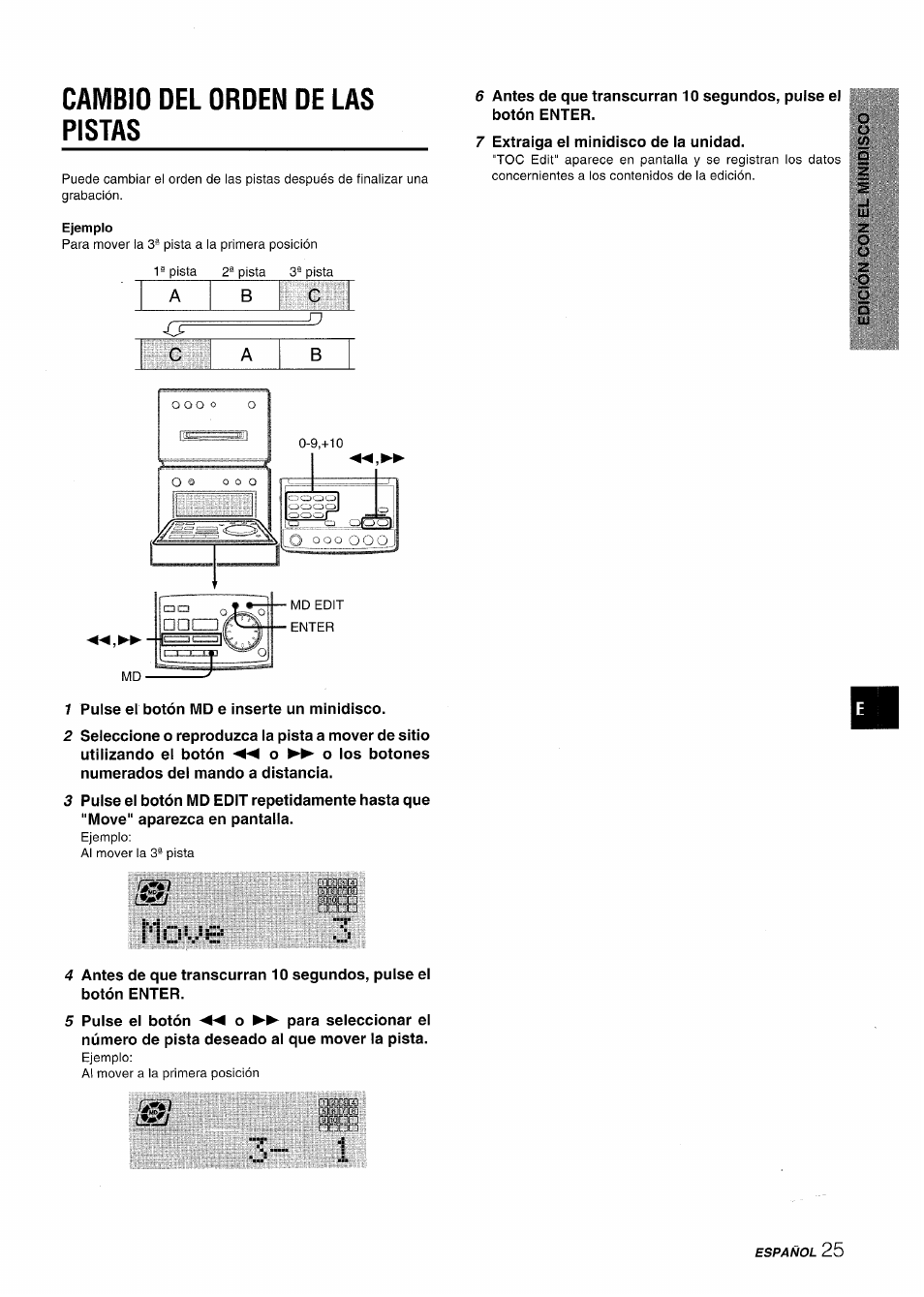 Cambio del orden de las pistas | Aiwa XR-MD95 User Manual | Page 57 / 100
