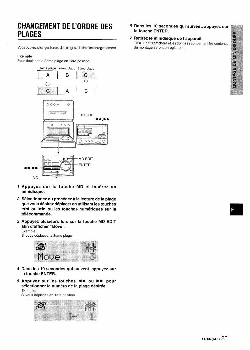 Changement de l’ordre des plages, Ab c, Ca b | Aiwa XR-MD95 User Manual | Page 89 / 100