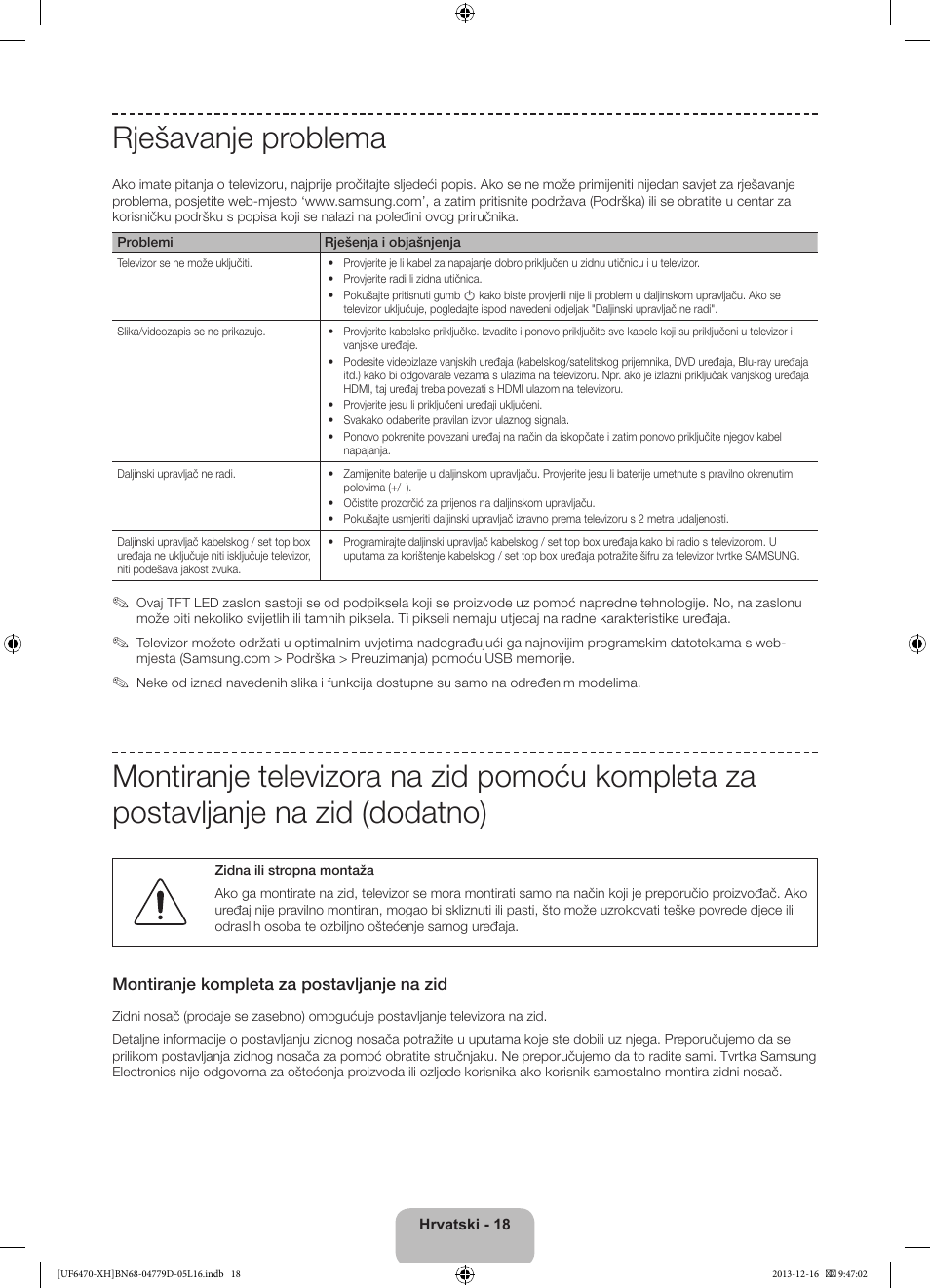 Rješavanje problema | Samsung UE50F6670SS User Manual | Page 138 / 385