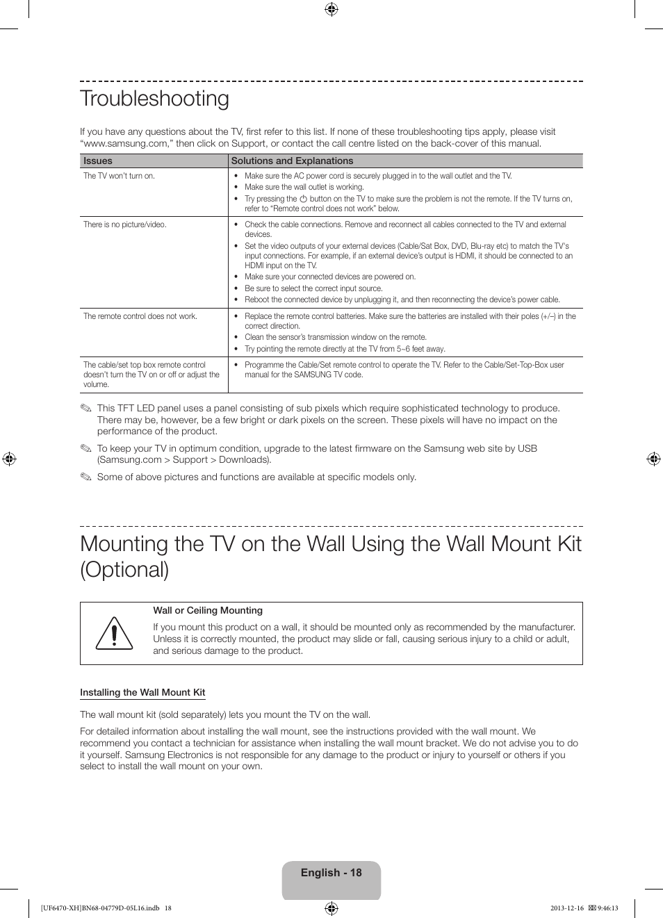 Troubleshooting | Samsung UE50F6670SS User Manual | Page 18 / 385