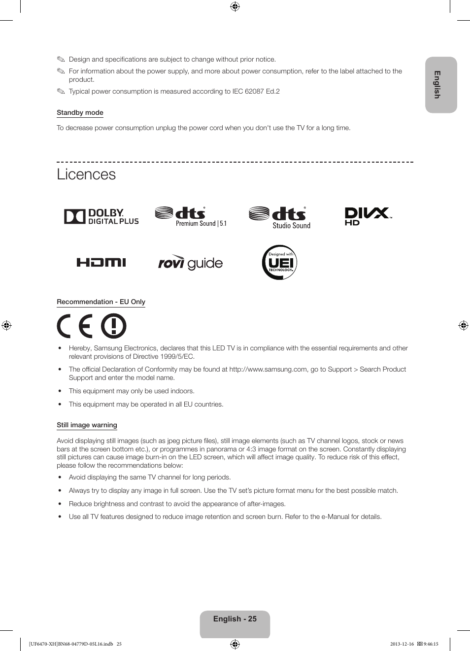 Licences | Samsung UE50F6670SS User Manual | Page 25 / 385