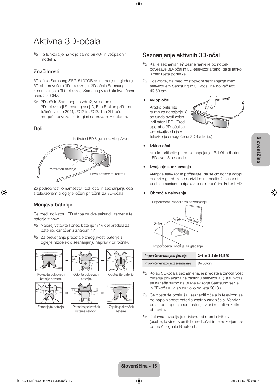 Aktivna 3d-očala, Seznanjanje aktivnih 3d-očal | Samsung UE50F6670SS User Manual | Page 303 / 385